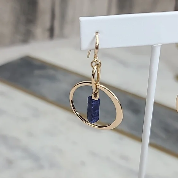 Banana Republic Lapis Lazuli/Gold Hoop Dangle Hook Earrings - Picture 7 of 17